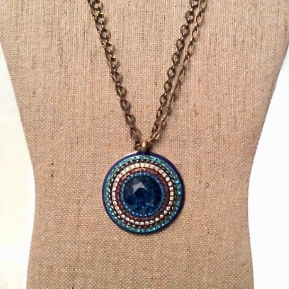 Chico's Jewelry - Double-stranded Chain w/Teal & Royal Medallion